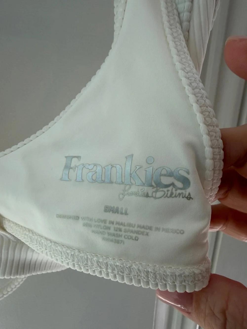 Frankie's Bikinis White Ribbed Cutout Bikini top